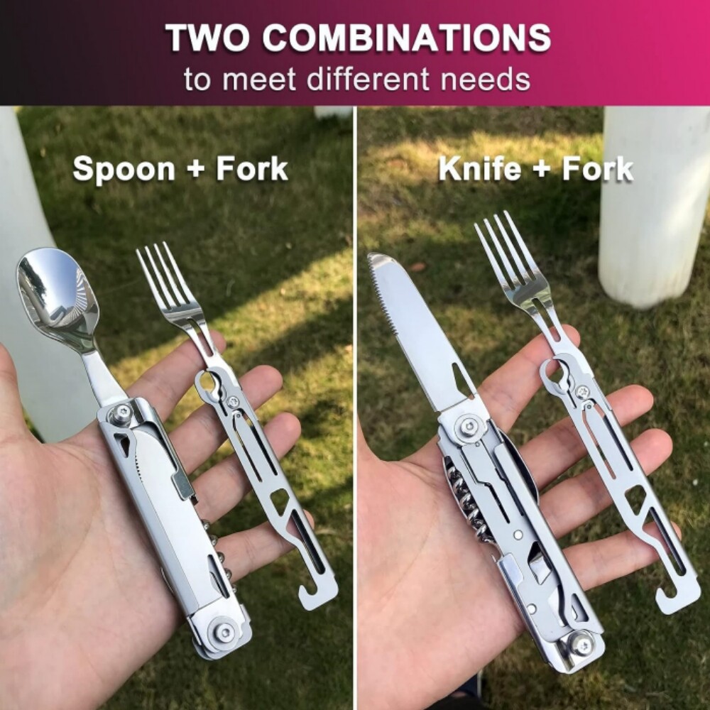 Camping Eating Utensil Set Folding Emergency Cutlery Knife Fork Spoon Kit 2024