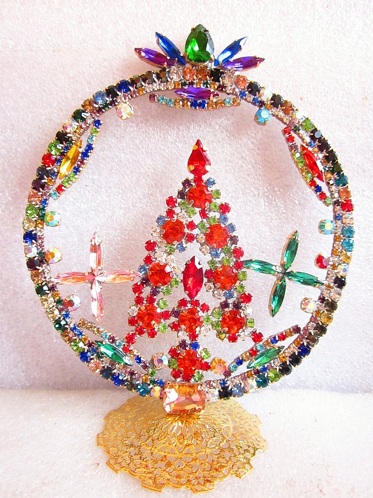 RHINESTONE BEAUTIFUL CZECH HANDMADE CHRISTMAS TREE DECORATION STANDING T973