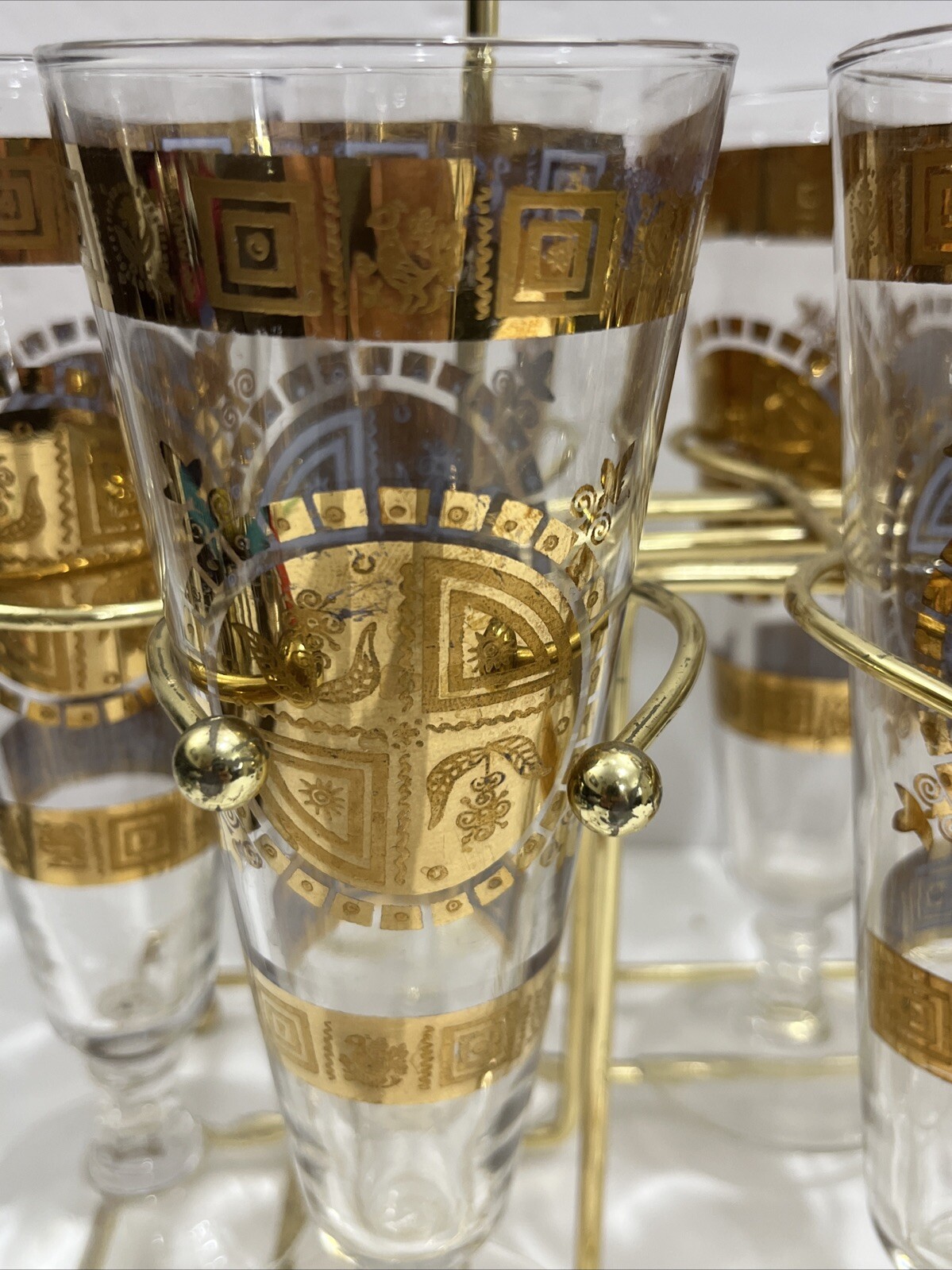 Vintage 1960s MCM Culver Coronet Barware 8 Pilsner Drinking Glasses W/ Caddy Set