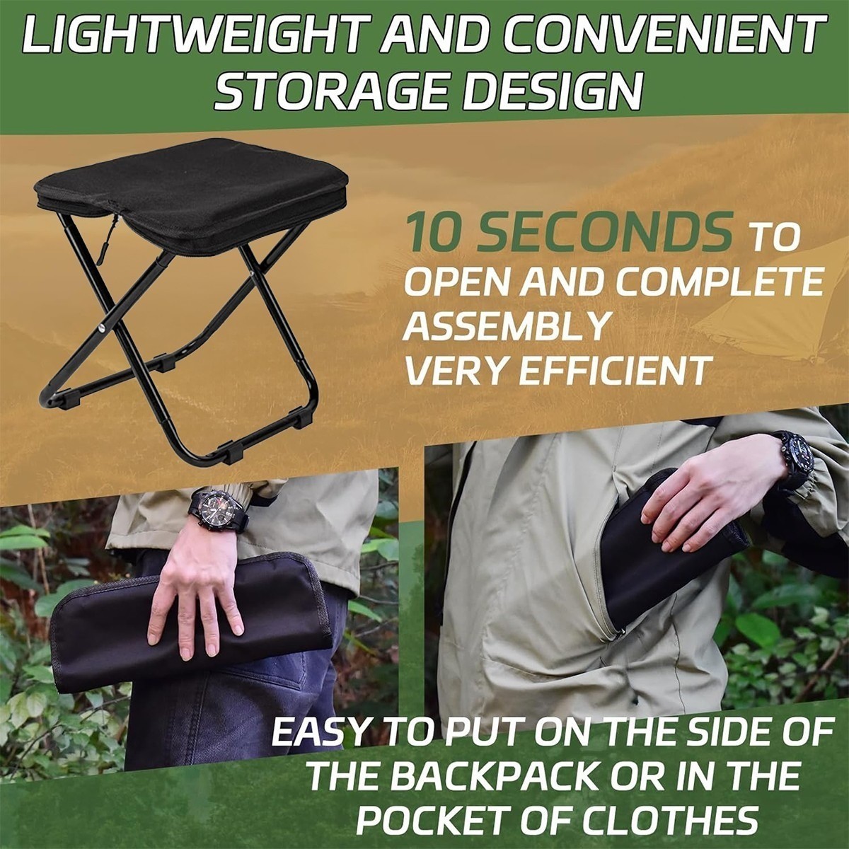 Foldable Camping Backpack Stool Portable Lightweight Collapsible Chair Travel