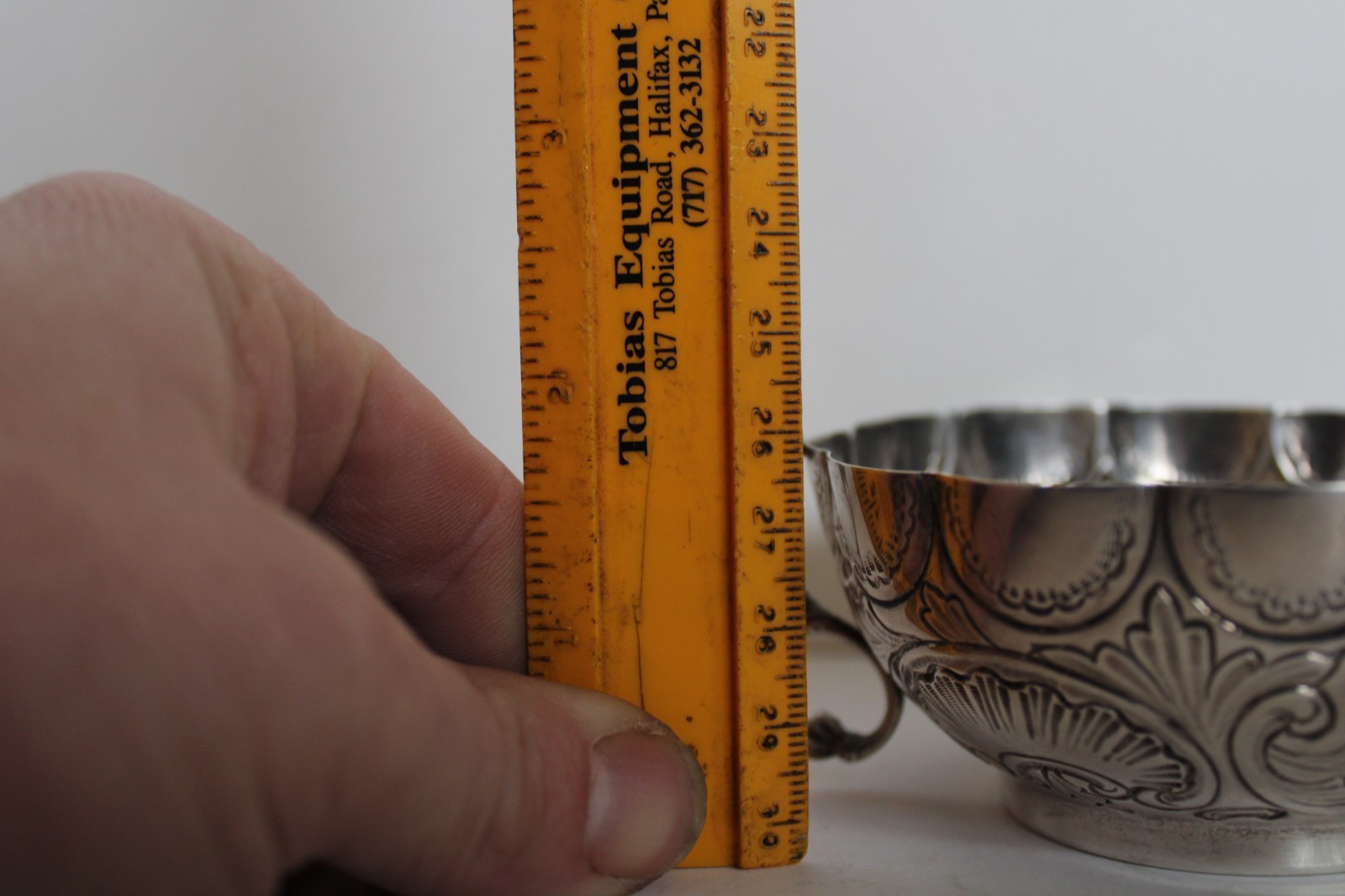 Antique 19th Century Silver Portuguese Bernegal Repousse Handled Religious Cup