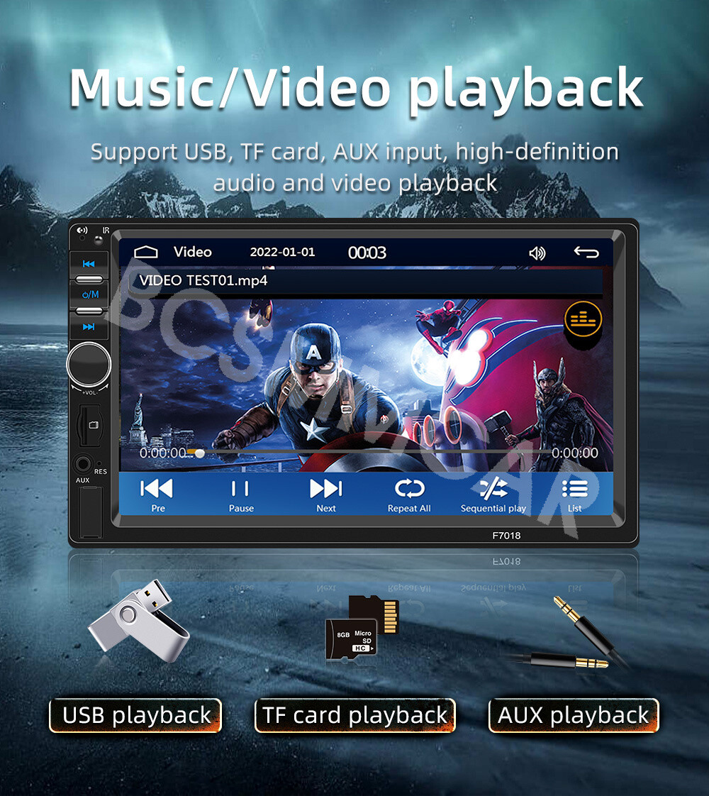 7" Double 2Din Car Stereo Radio Wired Carplay+Android Auto Car Play Touch Screen