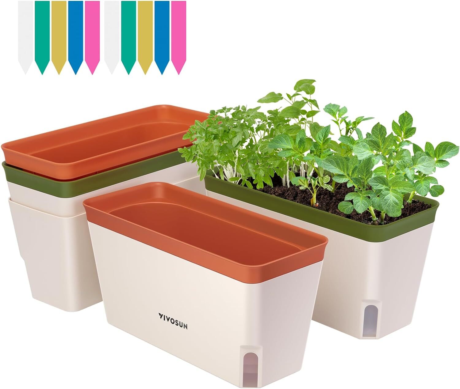 VIVOSUN 4/6 Pack Self-Watering Planters Window Planter Box w/ 10pcs Labels