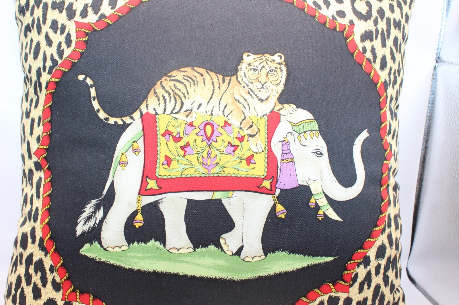 Jim Thompson Thailand Tiger & Elephant Pillow Case w/ Pilllow Thai Silk 13x13