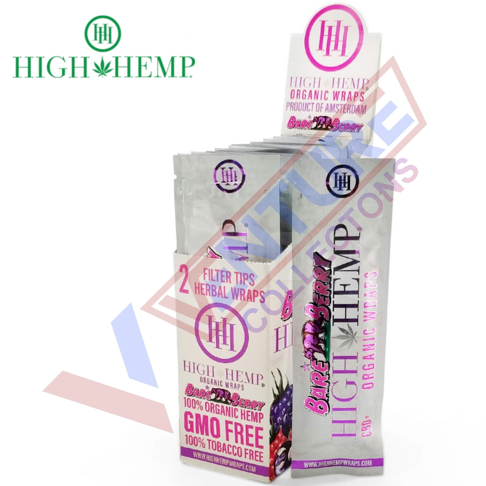 High H. 50 Organic Wrap Rolling Paper Vegan BARE BERRY Full Box 25 Pouch of 2CT