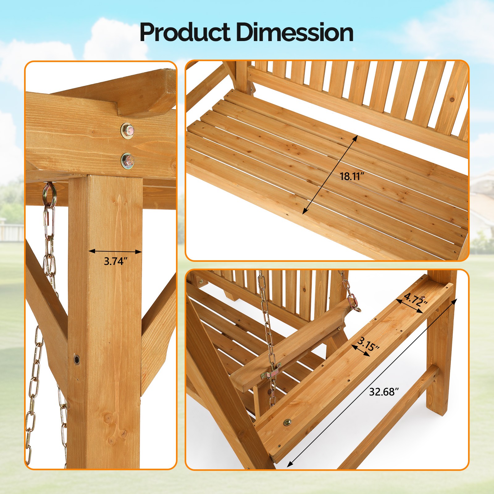 6 FT Wooden Swing Set with Bench Patio Furniture for Outdoor Yard Porch Garden