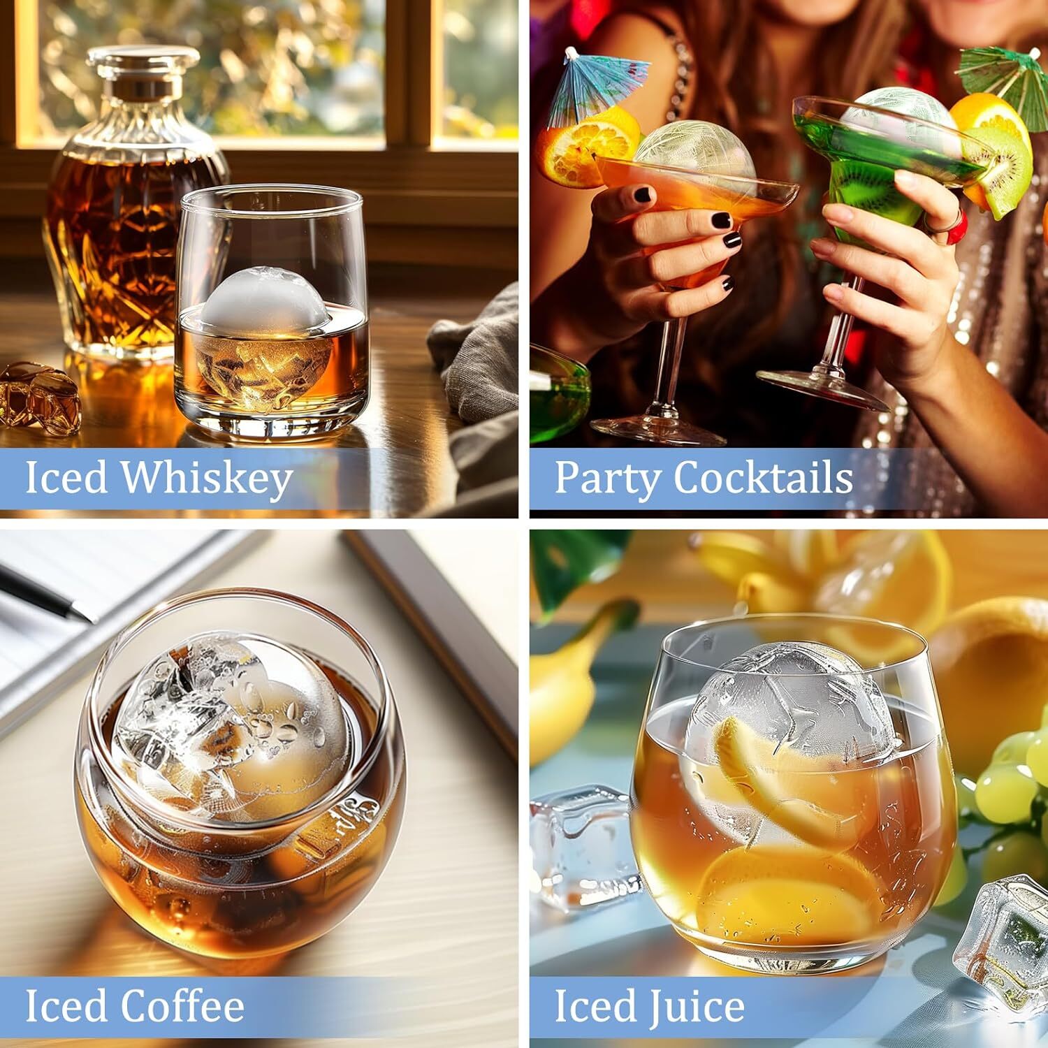 Slow-Melting Stackable Large Ice Cube Mold Maker For Whisky Cocktails Beverage