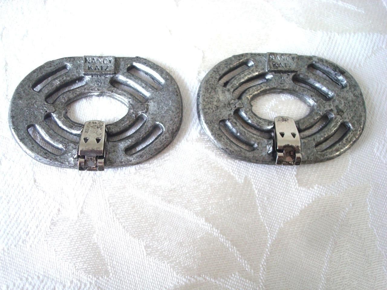 Pair of Art Deco Inspired Shoe Clips Blue Clear Rhinestones Nancy Katz. KJ