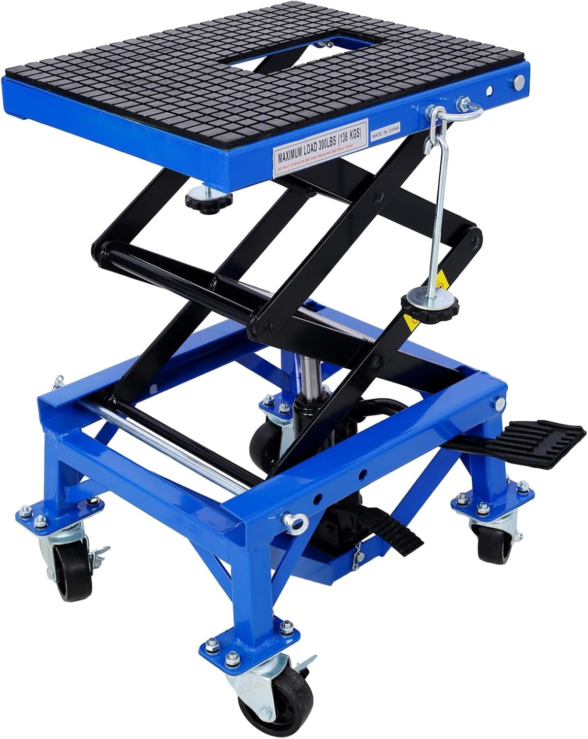300 Lbs Hydraulic Motorcycle Scissor Jack Lift Foot Step Wheels Stand Lift Table