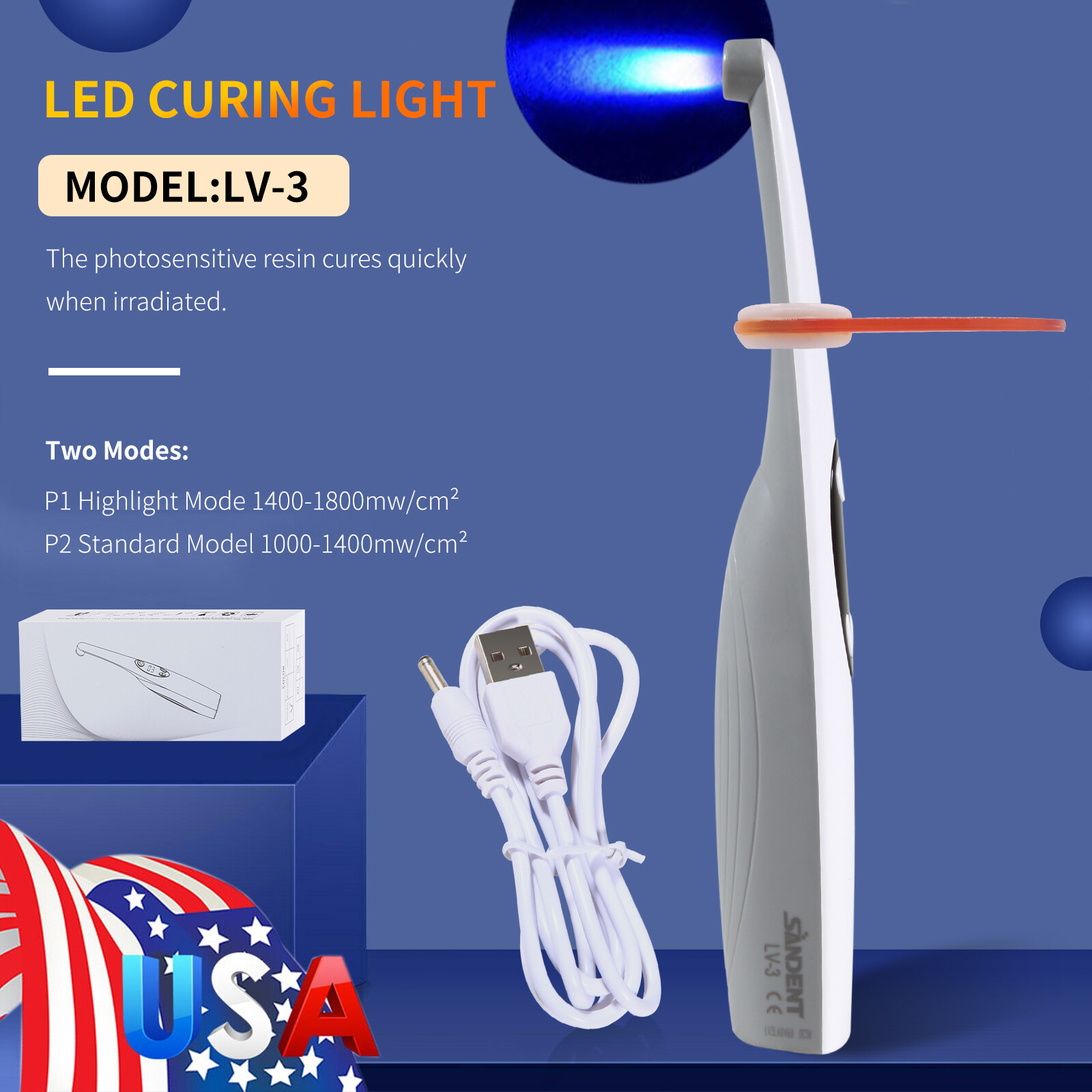 Dental Wireless Cordless LED Curing Light Composite Resin Cure Lamp LED-B USA-OR