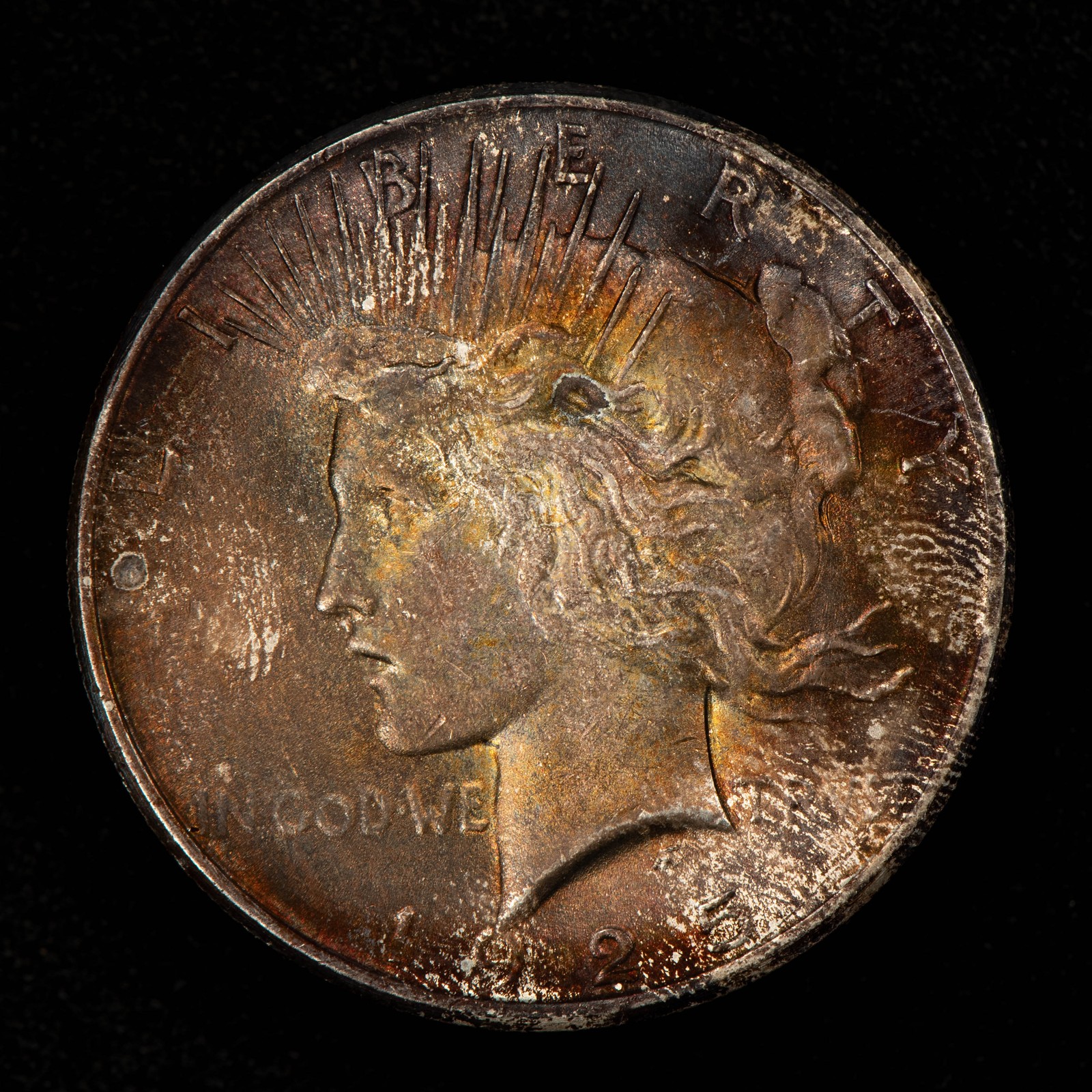 1925 $1 Silver Peace Dollar - PQ Neon Accent Toning - SKU-D7666