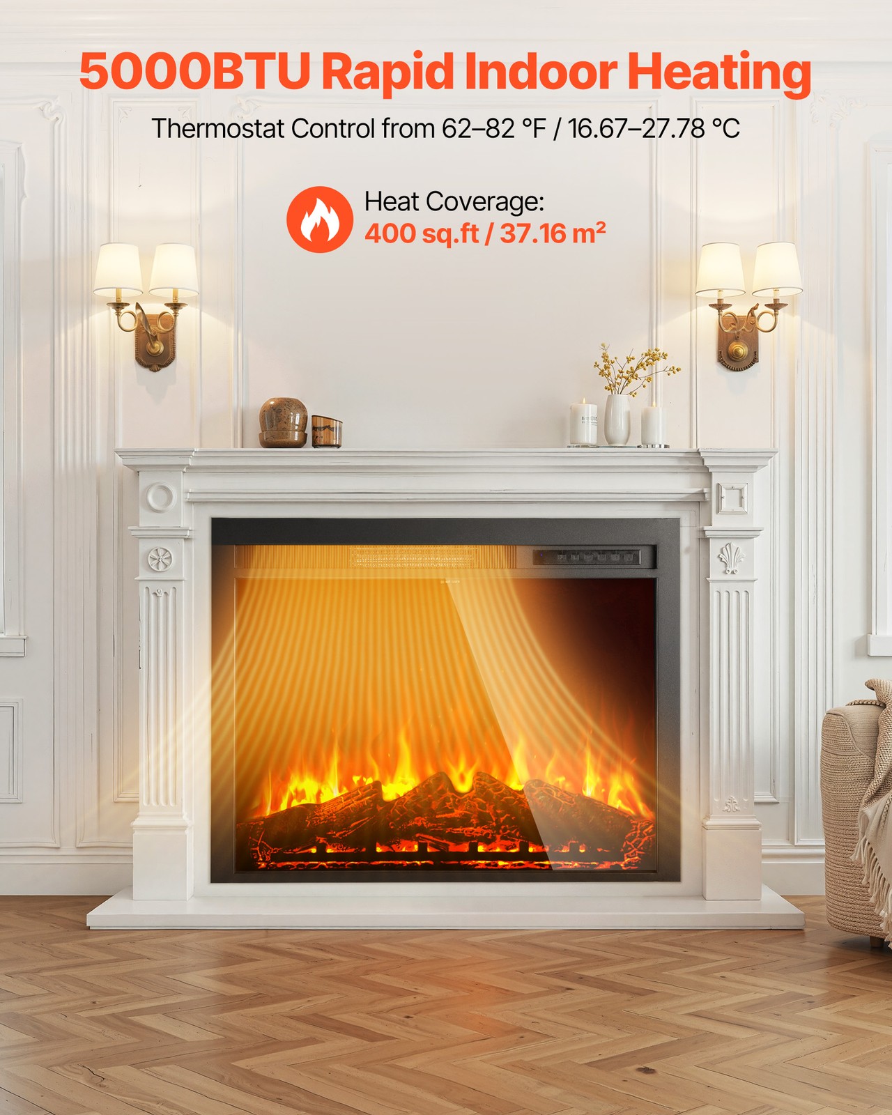 VEVOR 35in Electric Fireplace Insert Wall Recessed Heater 750W 1500W Remote