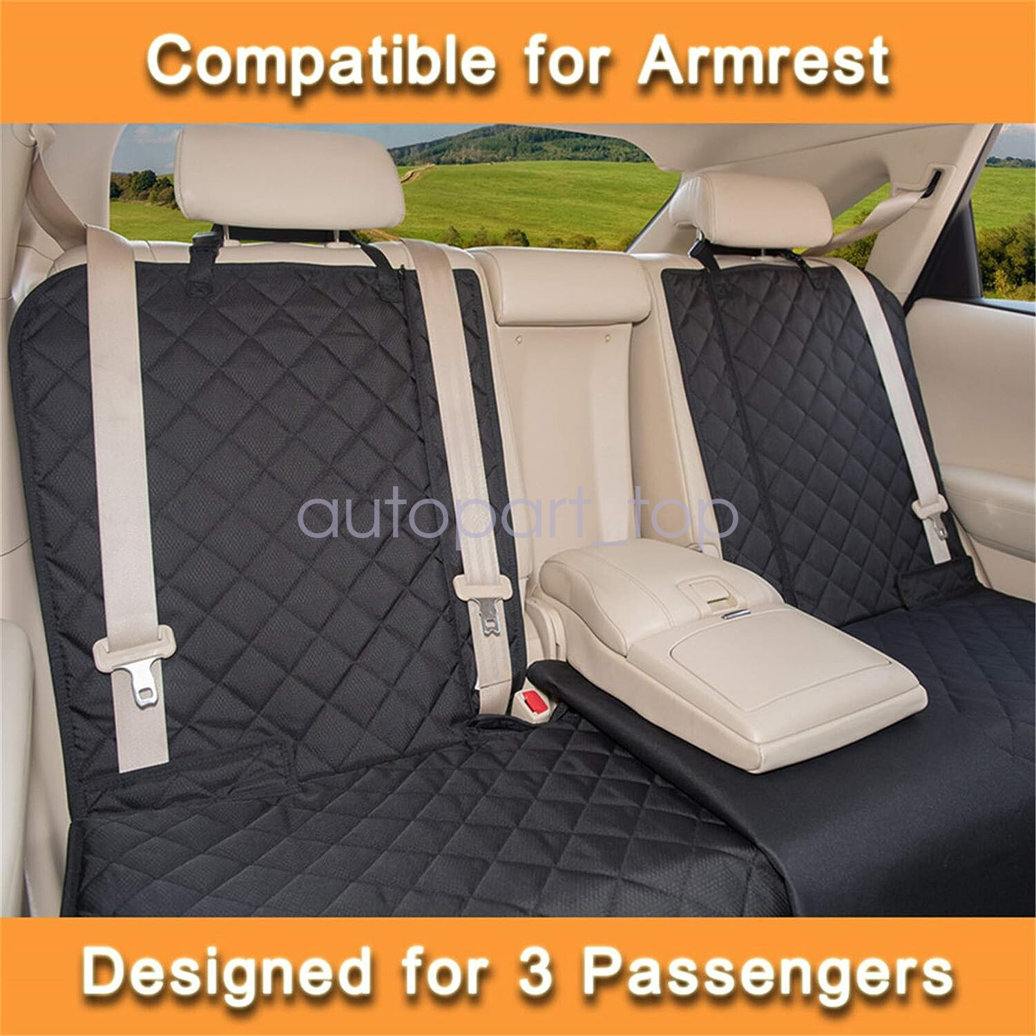 Seat Cover Rear Back Car Pet Dog Travel Waterproof Bench Protector Luxury -Black