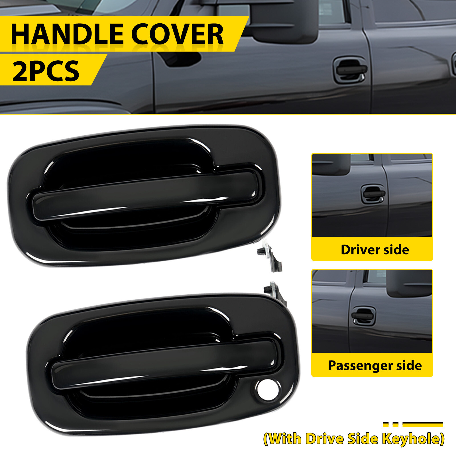Door Handle Set For Chevy Silverado 1500 1999-2006 Smooth Black Front Outer 2PCS