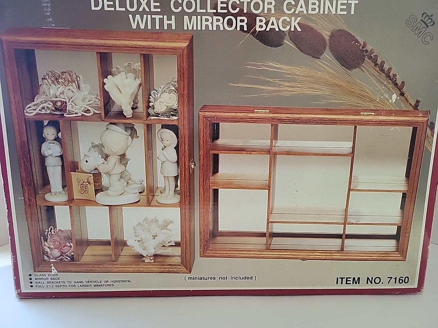 Vtg. Wood/Glass Mirrored Display Cabinet Case-Miniatures Collectibles-Hanging