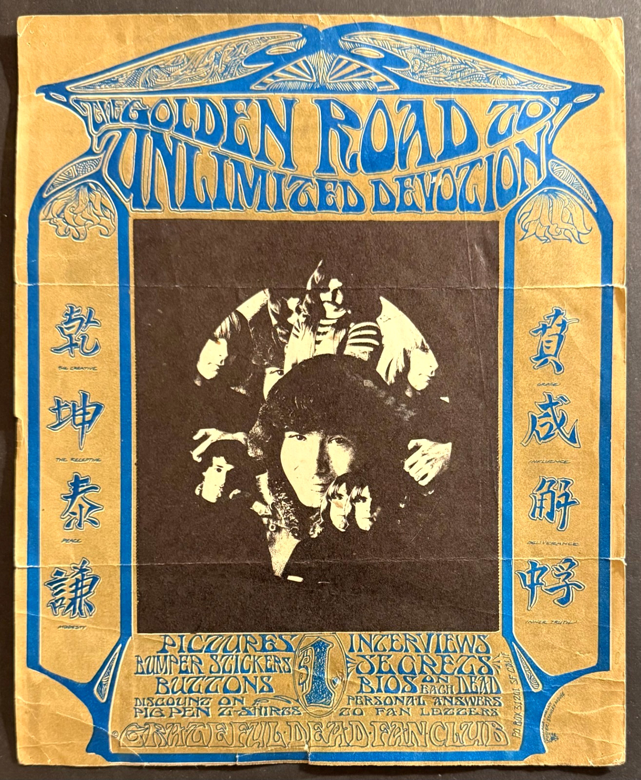 Golden Road POSTMARKED 1967 8" x 10" GRATEFUL DEAD FAN CLUB FLYER Stanley Mouse