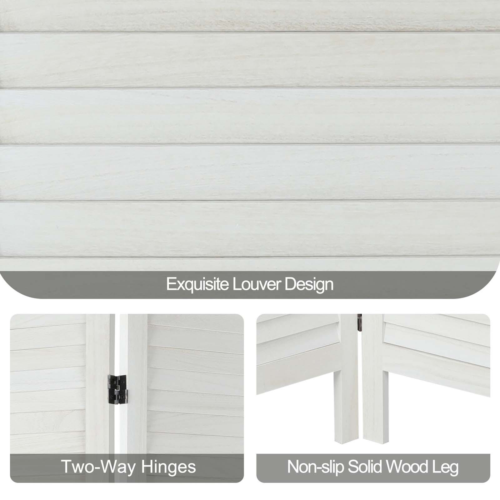 8 Panel Wood Room Divider Folding Privacy Screen Louvered Partition Wall White
