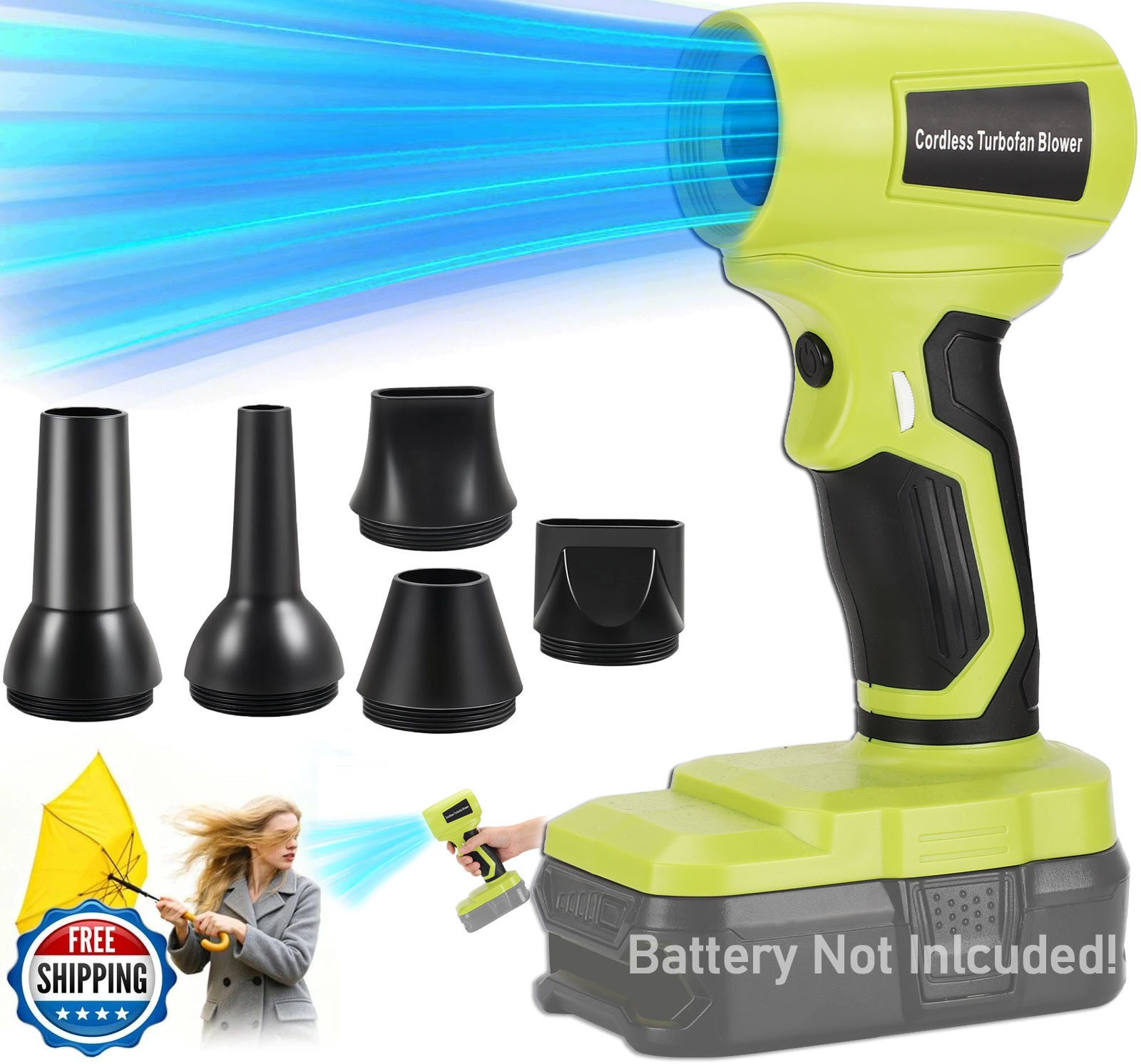 Cordless Handheld Turbo Blower for Ryobi 18V Battery Leaf Blower Power Jet Fan