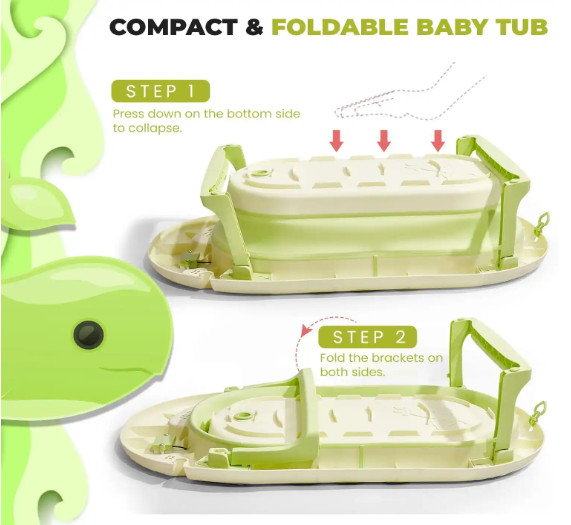 Collapsible Baby Bathtub with Thermometer - Infant Bathtub with Drainage Hole