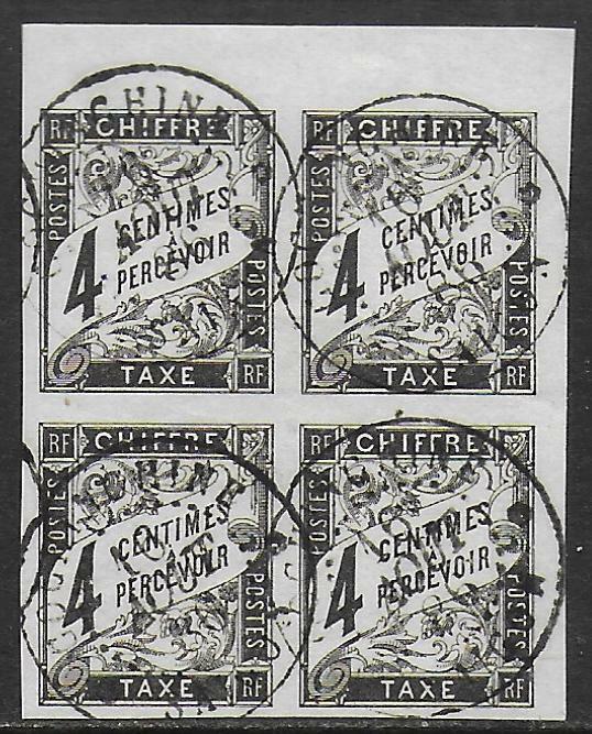 French Colonies stamps 1884 YV Due 4 Bloc of 4 Cochinchine CANC VF