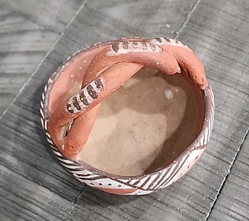 Isleta Pueblo Indian Pottery Bowl With Braided Handle