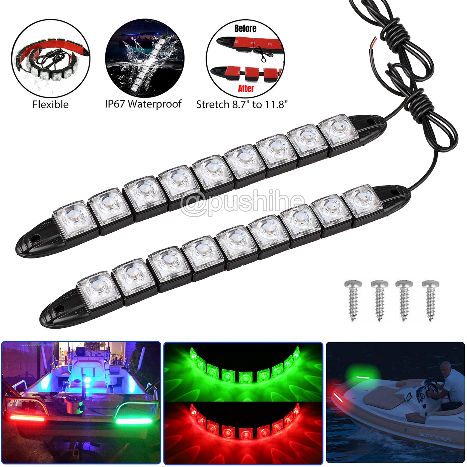 2PCS Navigation 9 LED Marine Bow Boat Yacht Pontoon Bright Lights Red Green 12V