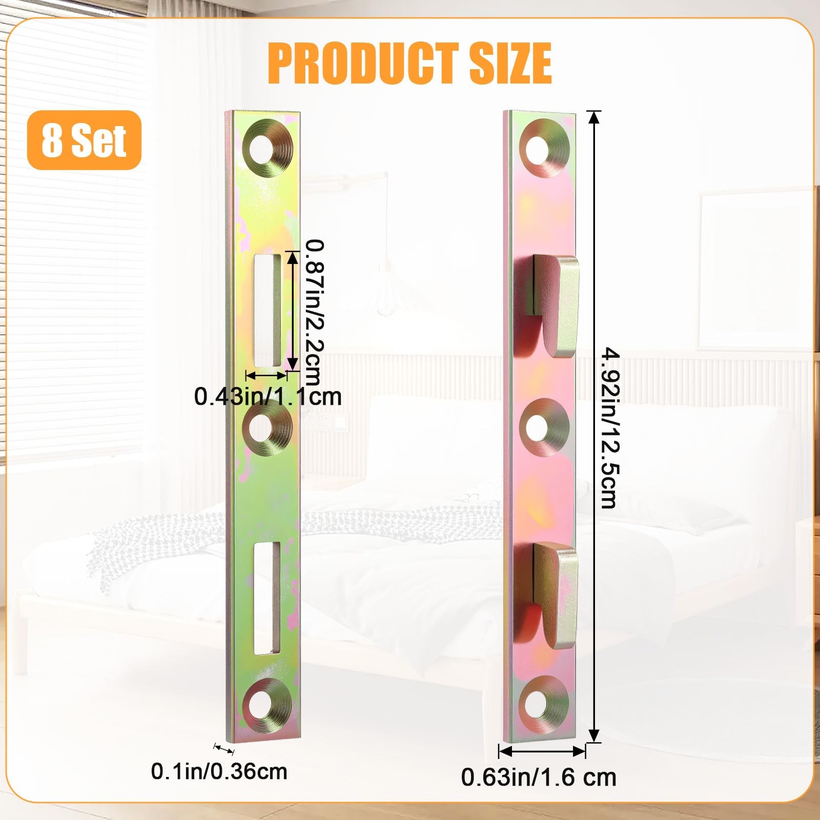 AojSup 8 Sets Metal Bed Rail Fasteners, 5 Inch Heavy Duty Gold