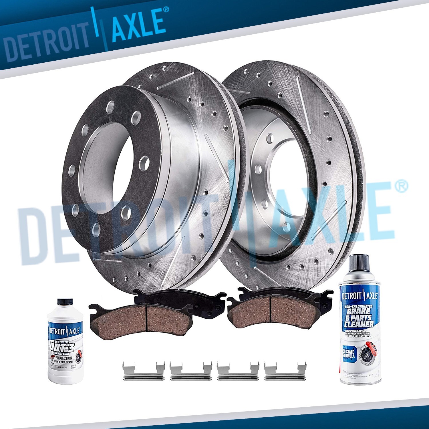 Rear Drilled Rotors Ceramic Brake Pads Set for Chevy Silverado GMC Sierra 2500HD