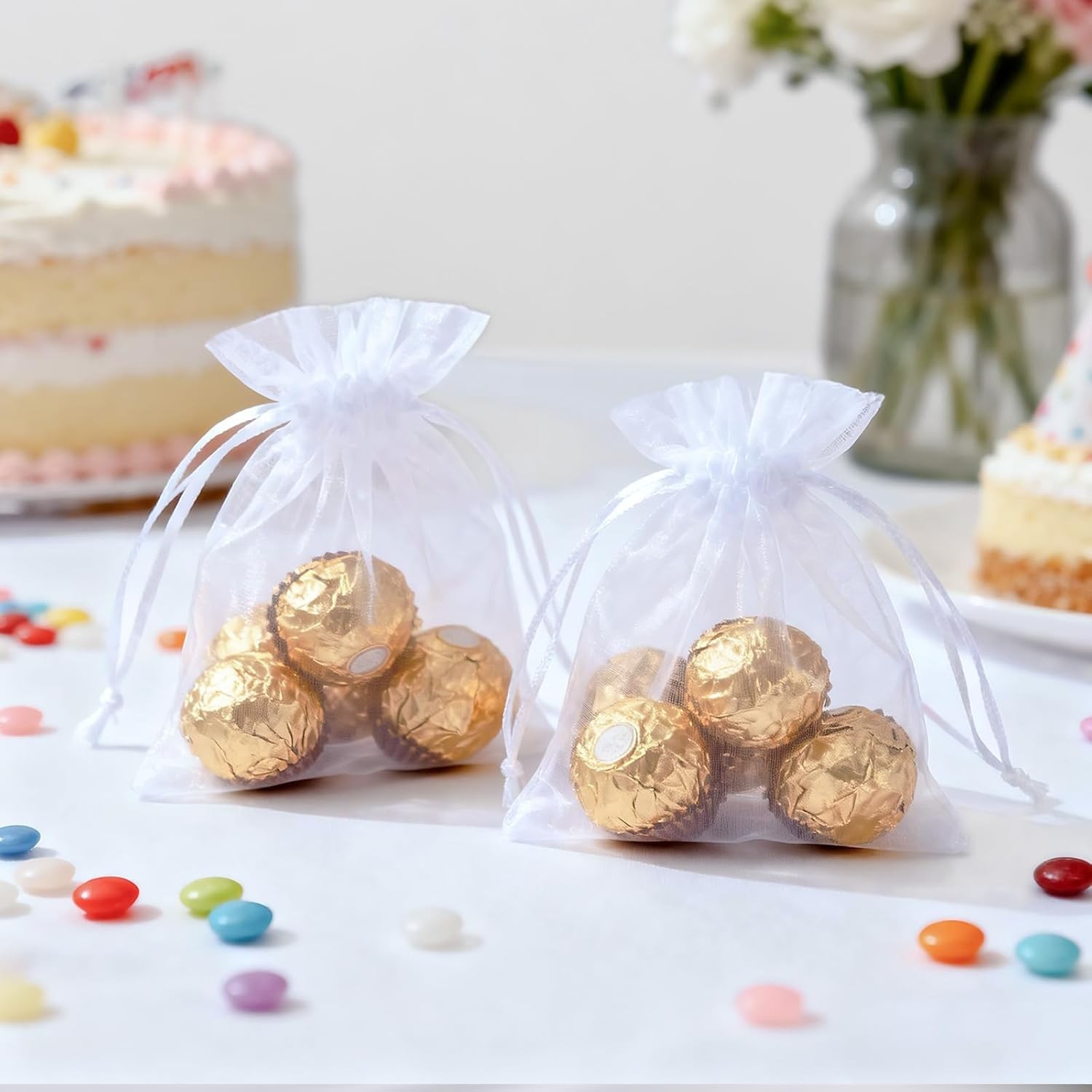 50Pcs Organza Bags, 2x3 inch Gift Favor Bags, White Wedding Favor Bags, Jewel...