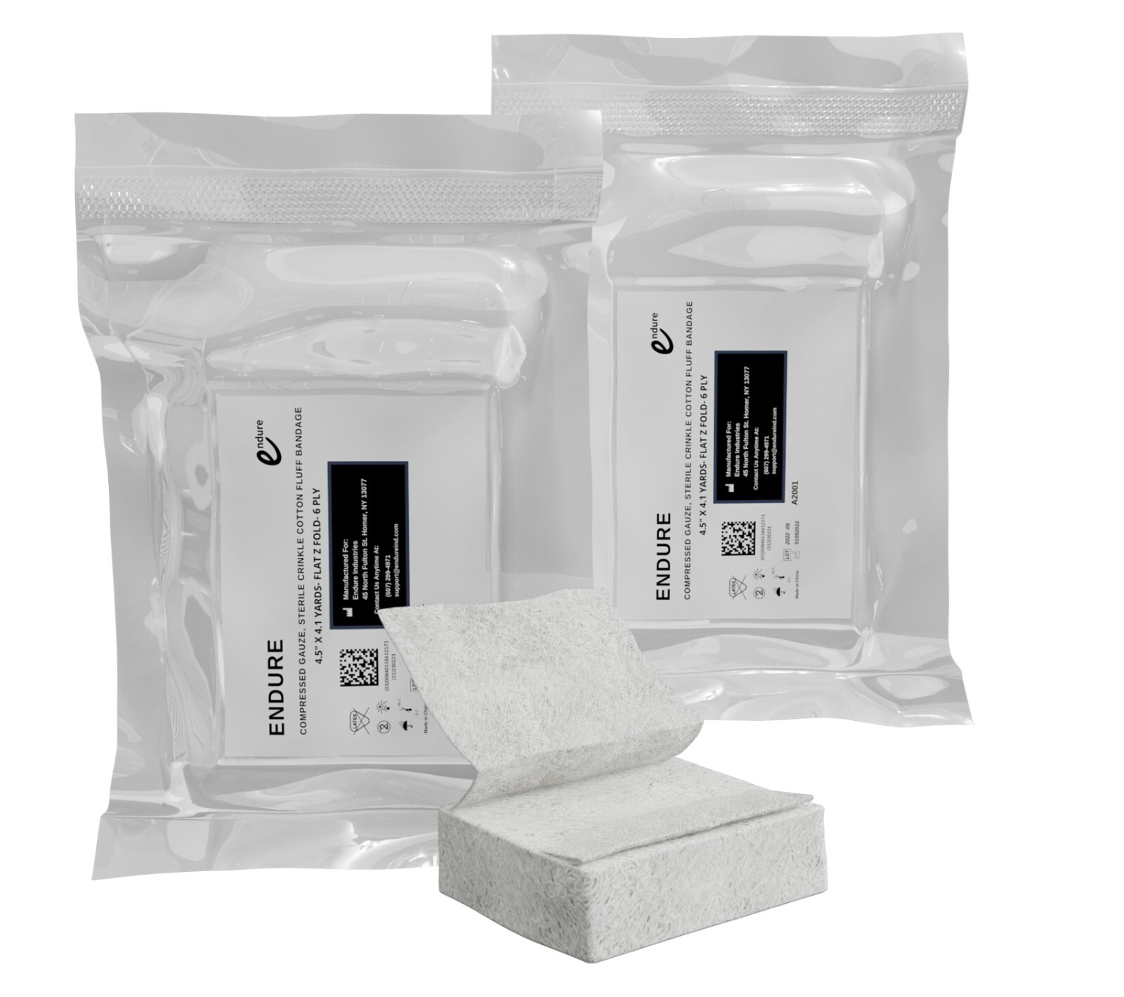 First Aid Compressed Gauze, Sterile Crinkle Cotton Fluff Hemostatic Bandage, 2 P