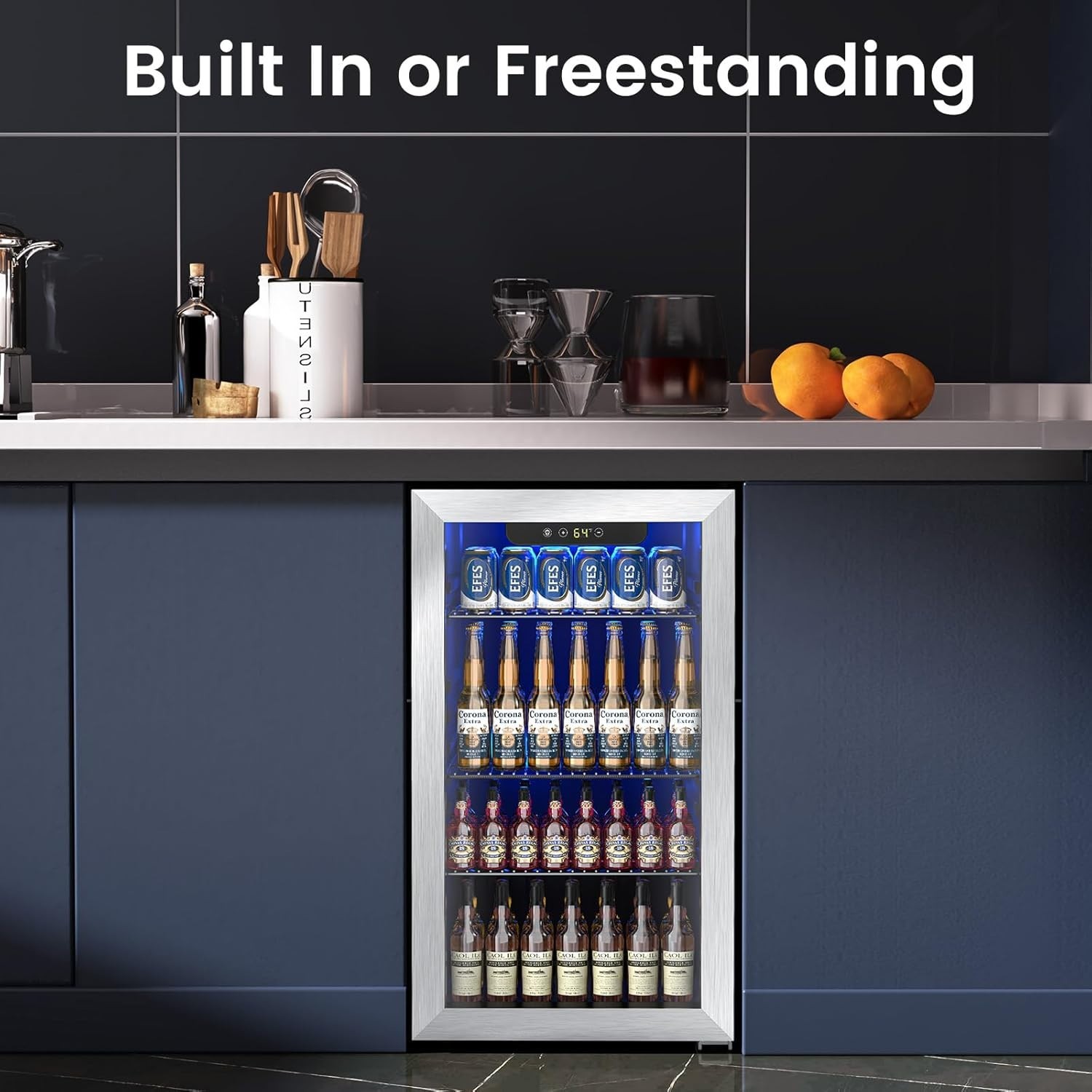 Mini Fridge 130 Can Beverage Refrigerator Cooler, 3.2 Cu.Ft Drink Fridge forSoda