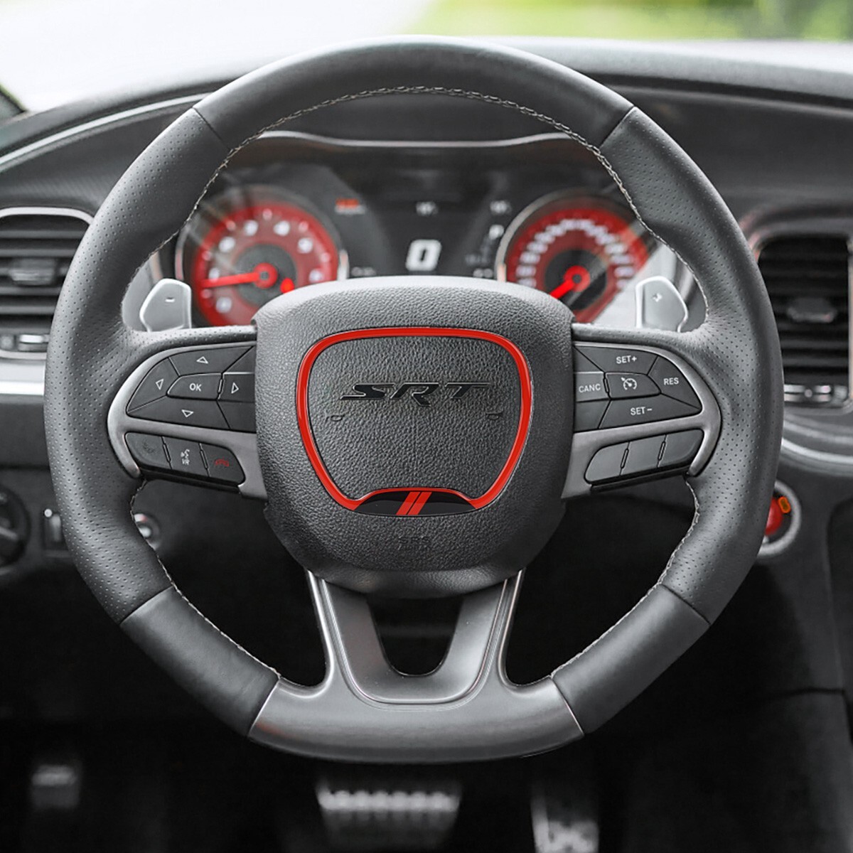 Auovo for Dodge Charger Challenger 2015-2023 Car Steering Wheel Trim Cover