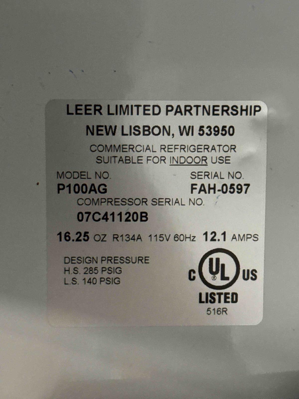 Used 94" Leer P100AG Reach In Indoor Ice Merchandiser Freezer 2 Glass Doors 120V