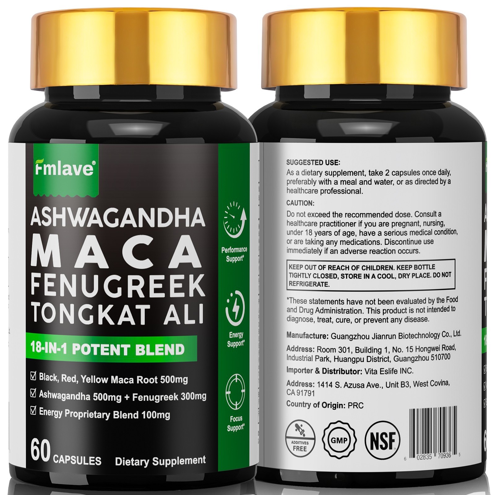 Maca Root, Ashwagandha, Panax Ginseng Fenugreek Extract Male Enhancing 60 Caps