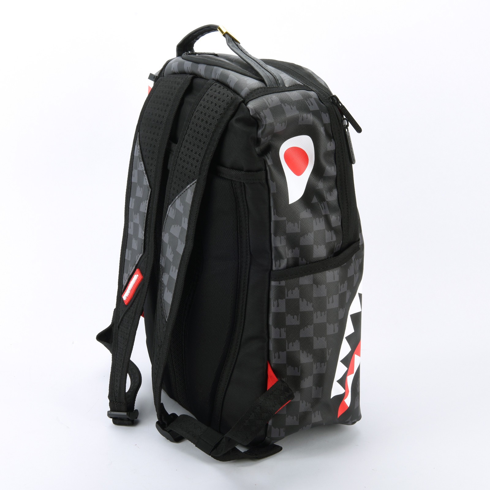 Sprayground Shark Drip Checkerboard Leather Bag Backpack Unisex Black Gray Plaid