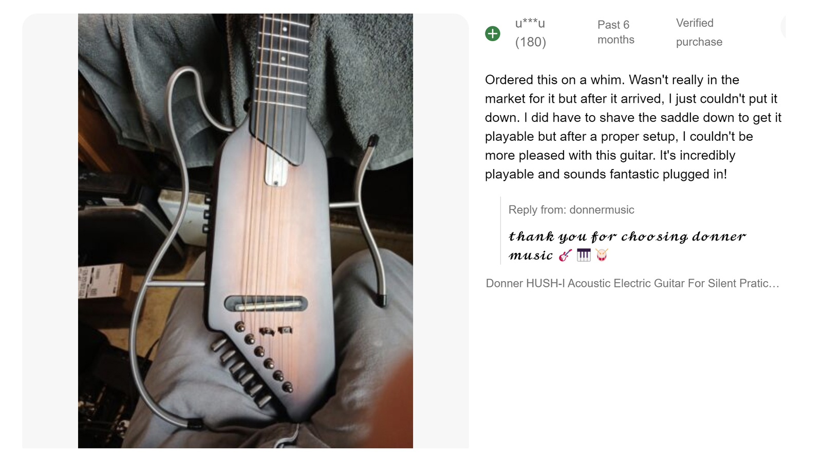 Donner HUSH I Acoustic Electric Guitar For Silent Pratice + Headphone Xmas Gift