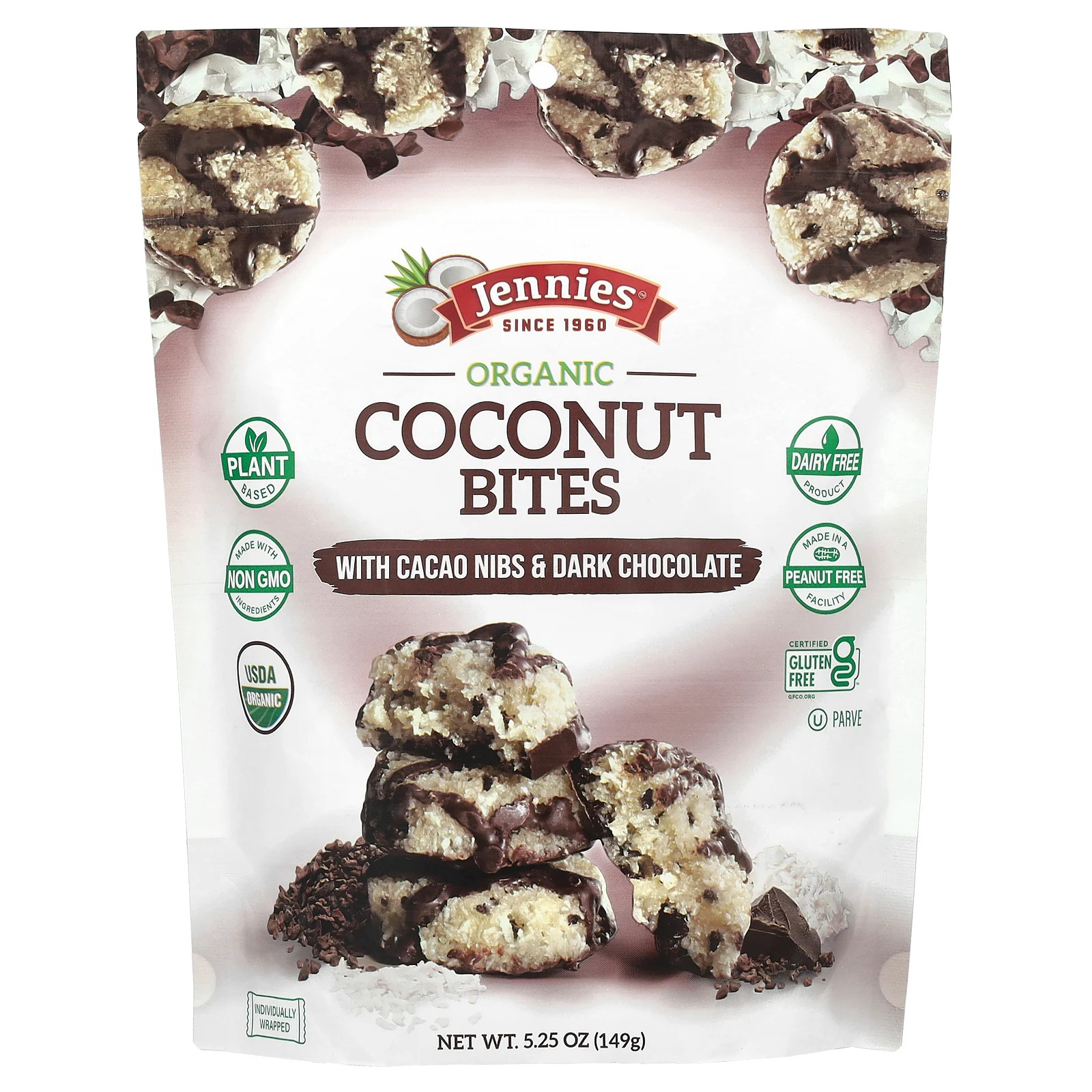 Organic Coconut Bites, with Cacao Nibs & Dark Chocolate, 5.25 oz (149 g)