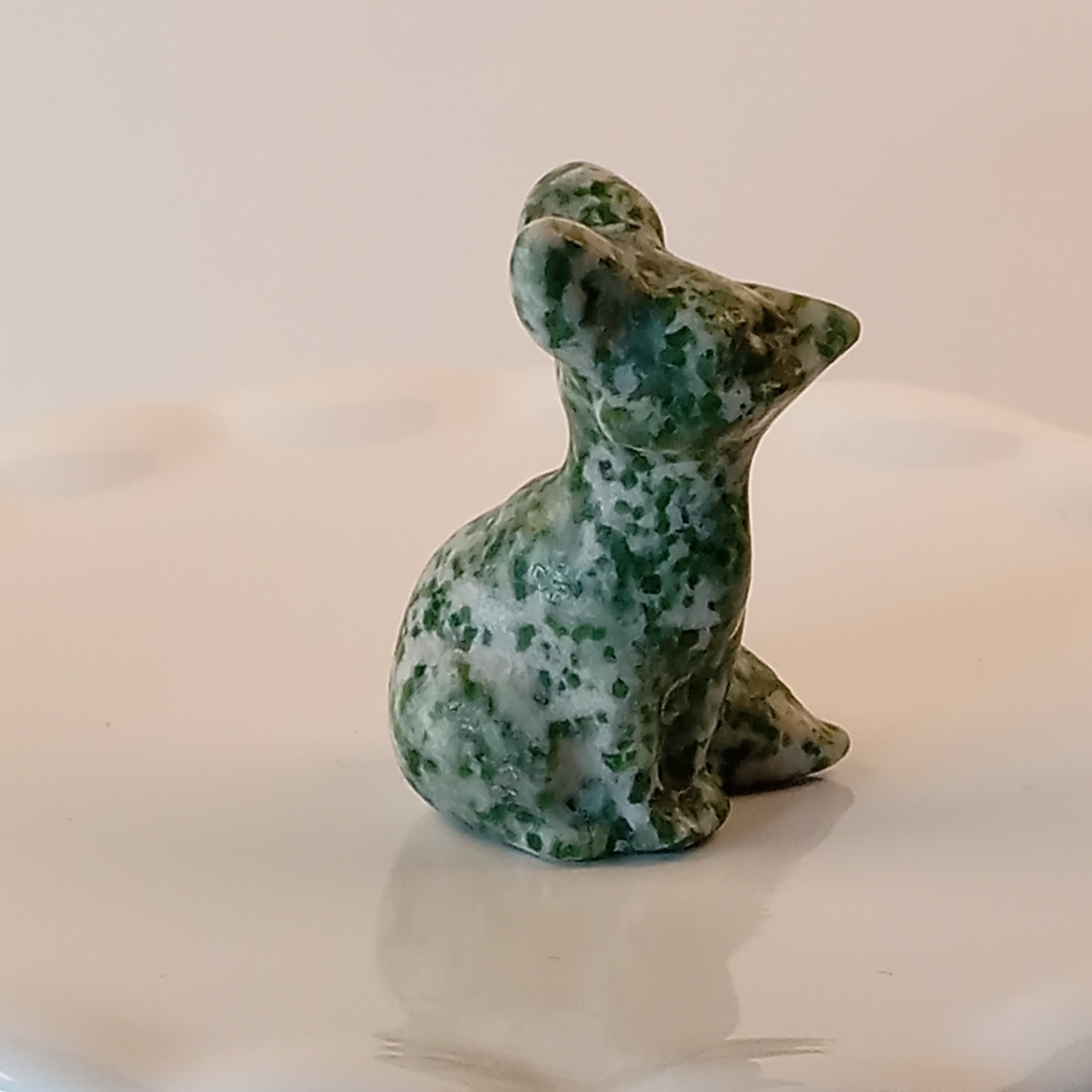 Tree Agate Crystal Fox Carving Green Polished Animal 27g | F35