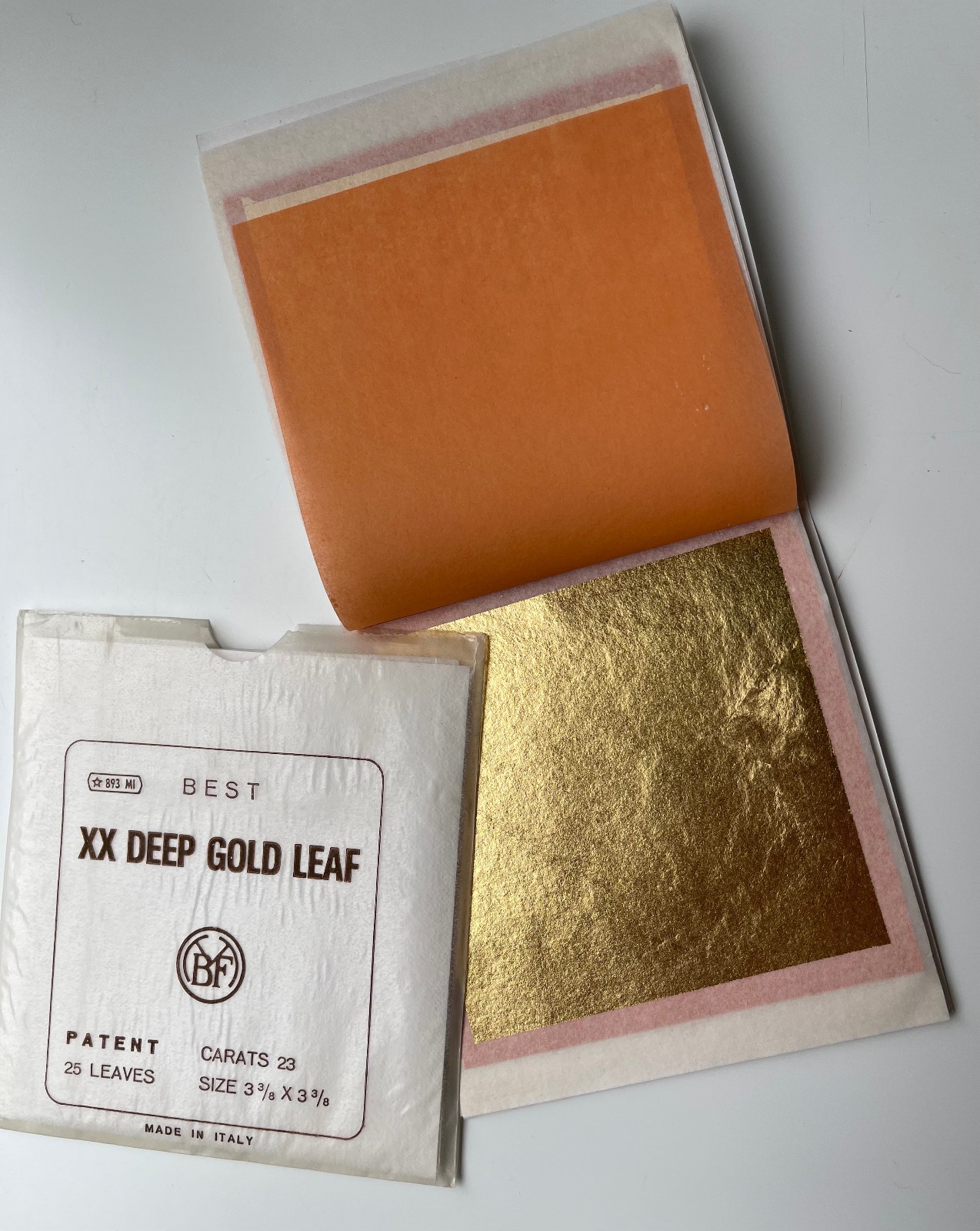 GOLD LEAF - Genuine 23K Gold Leaf 25 Sheets of BEST XX DEEP GOLD 3-3/8 x 3-3/8