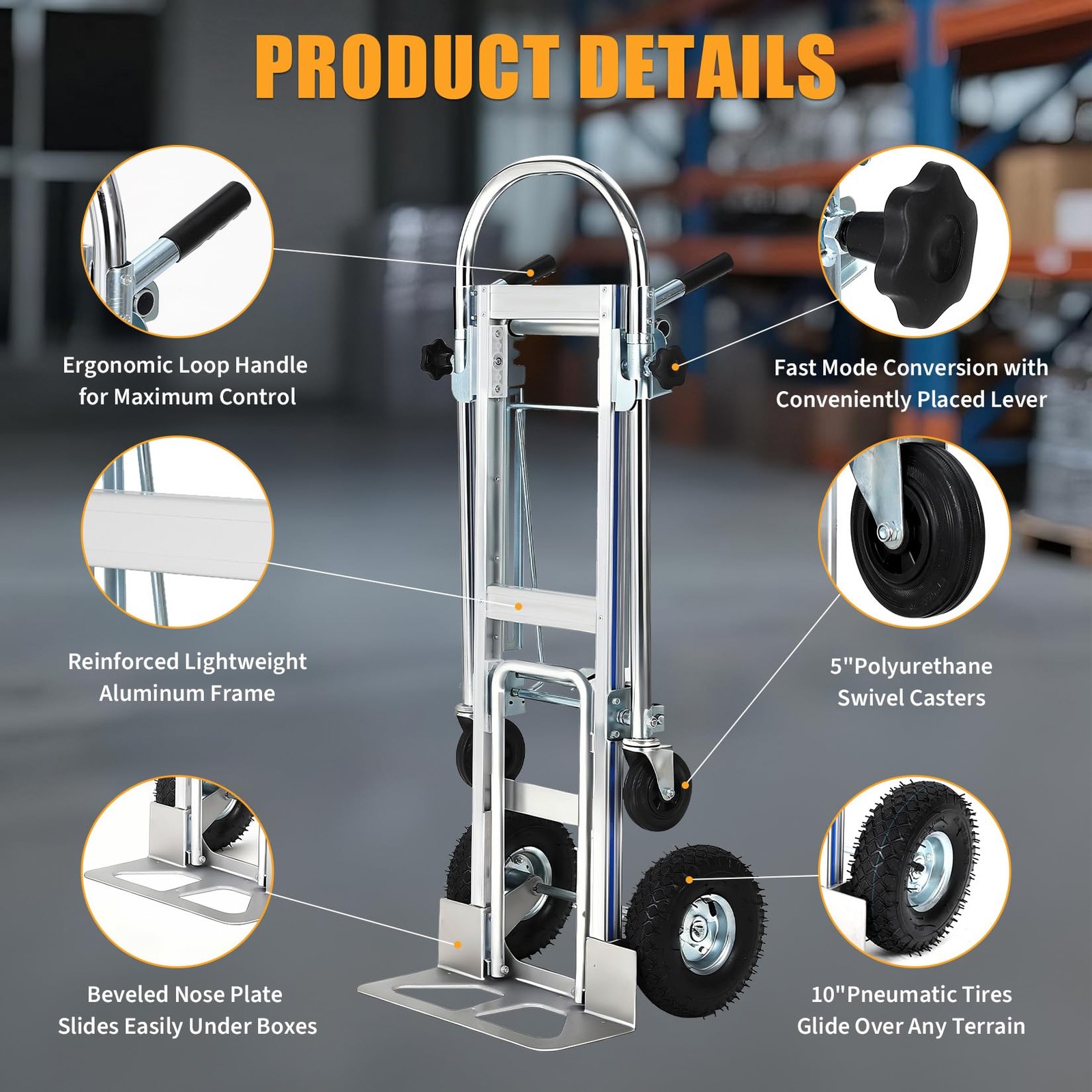 1000 lbs Heavy-Duty Folding Dolly Cart ,3-in-1 Convertible Aluminum Hand Truck