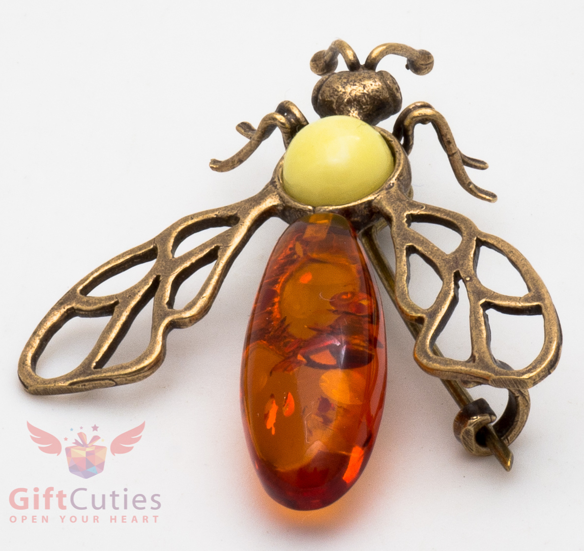 Solid Brass Amber Fly Insect Brooch IronWork