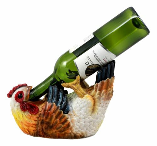 Country Farm Drunken Hen Chicken Wine Holder Bottle Caddy Figurine 9.75" Long