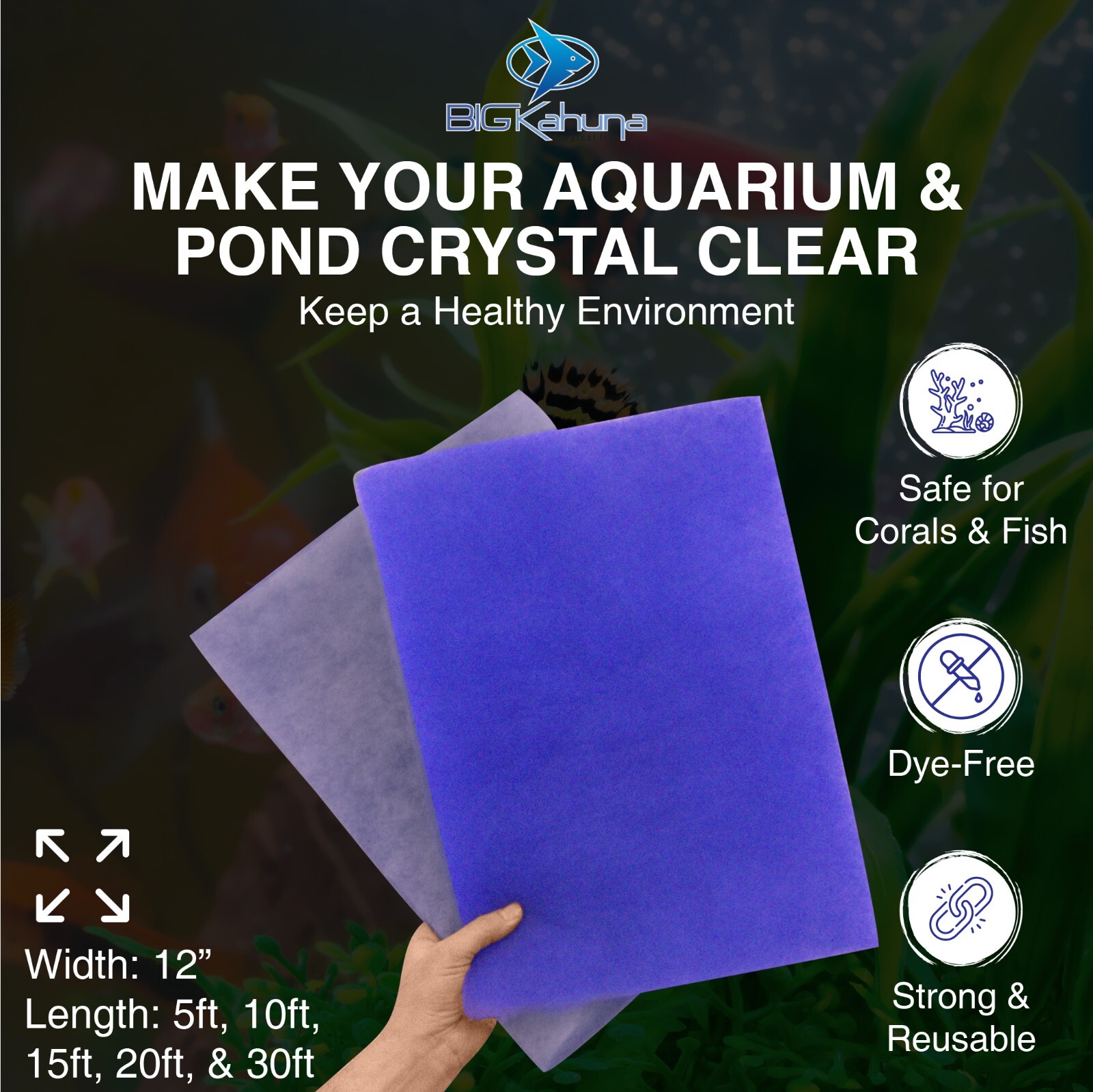 10-FT ROLL BLUE BONDED AQUARIUM FILTER MEDIA PAD 12" X 10' FILTER FIBER FLOSS.