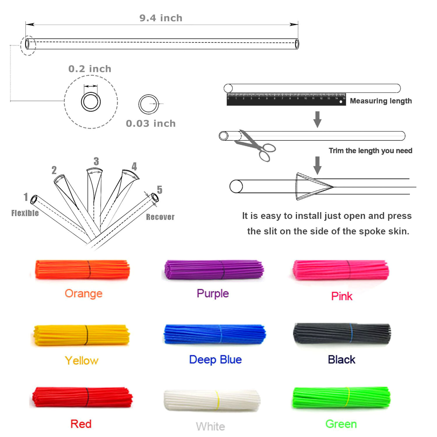 72PCS Motorcycle Dirt Bike Spoke Skins Covers Wraps Wheel Rim Guard Protector US