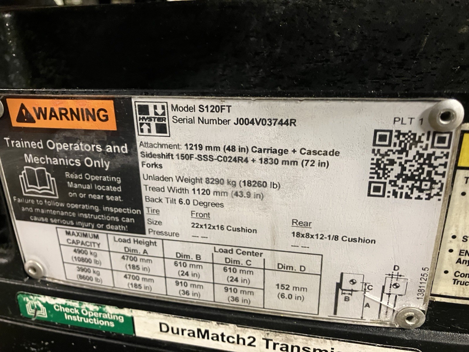 2017 Hyster 12000 LB Forklift with SS/FP and 3 Stage Mast only 6400 Hours