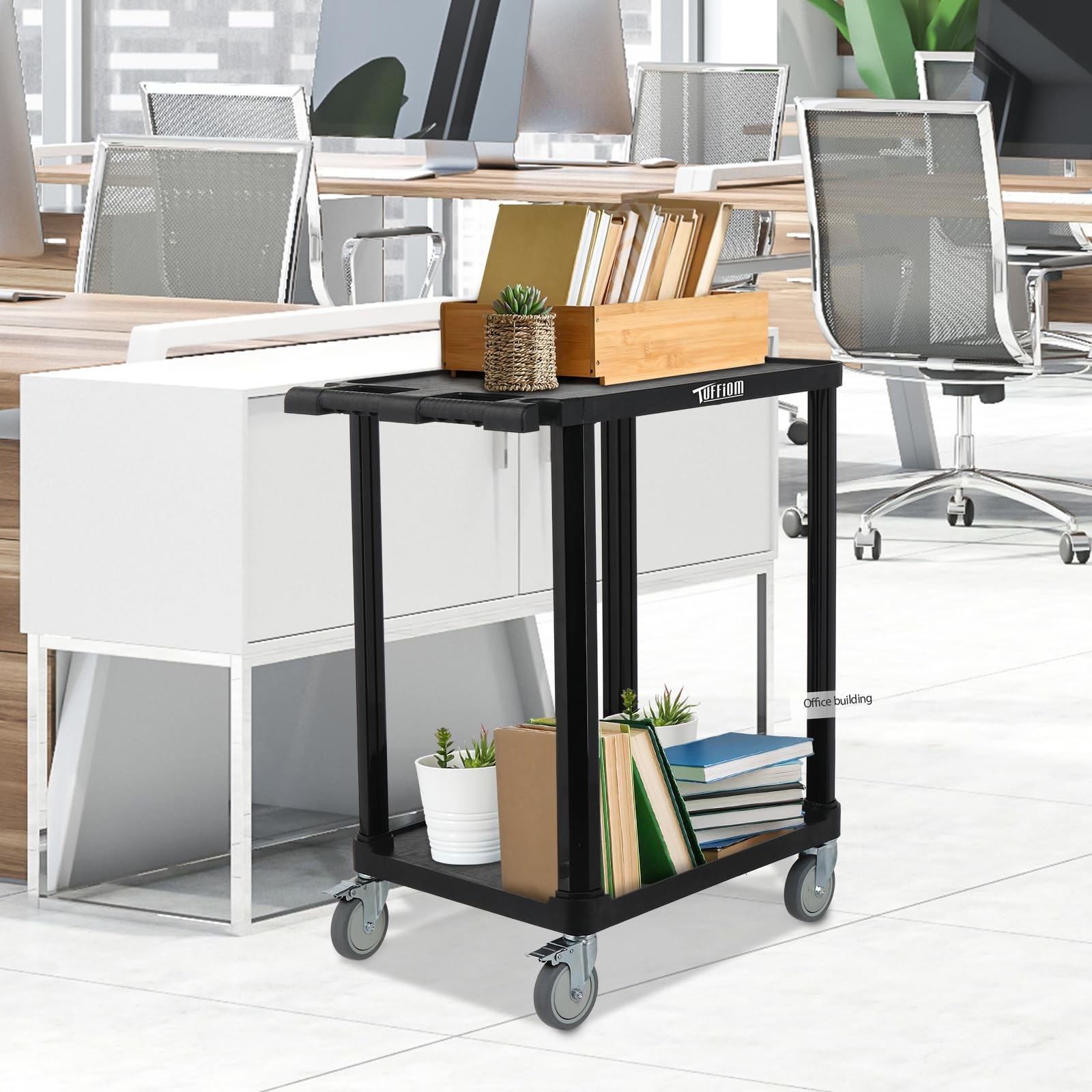 3-Tier Plastic Service Utility Cart, Rolling Flat Cart with Wheels,Black