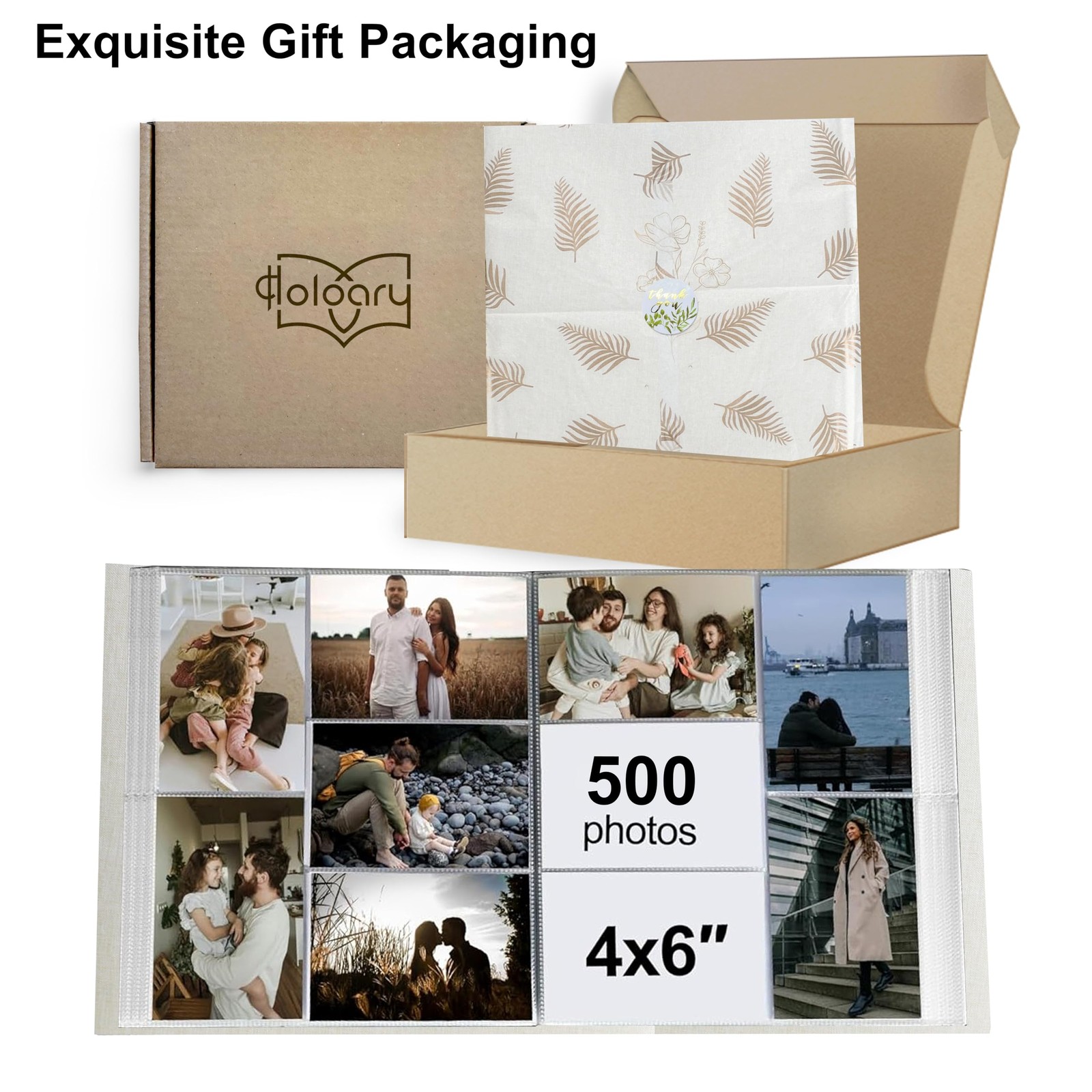 Holoary Photo Album 4x6 for 500 Photos, 5 Per Page, Linen Cover, Family Wedding