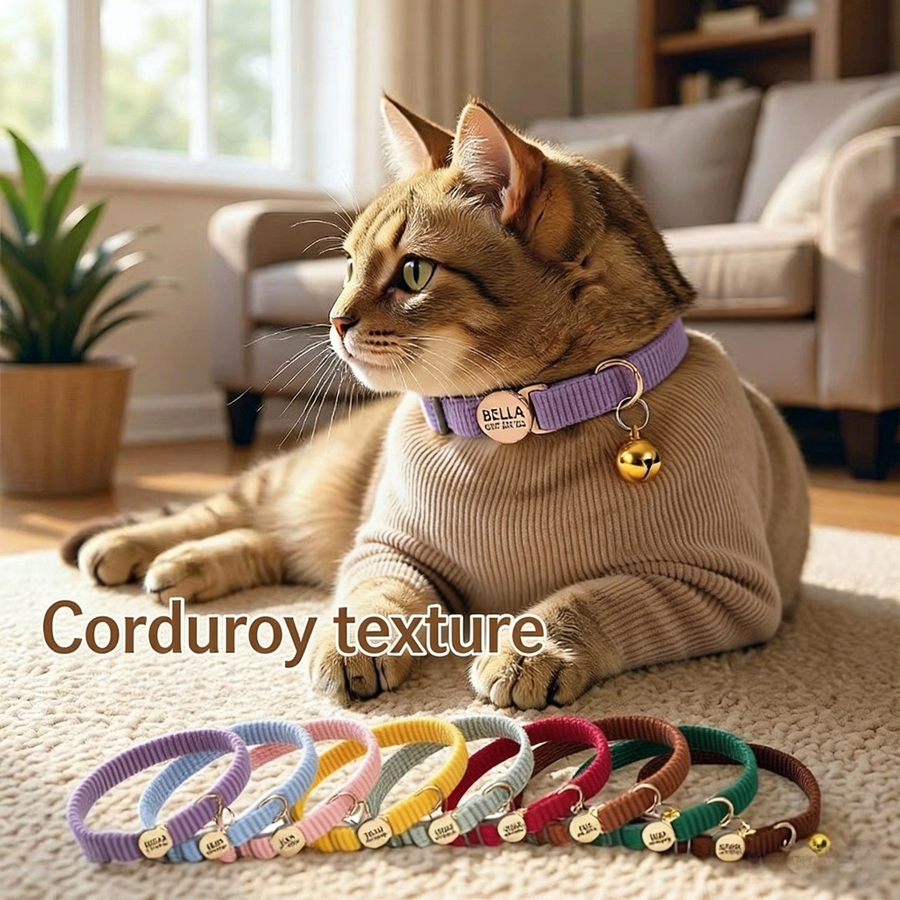 Breakaway Cat Collar Personalized Corduroy Custom ID Nameplate Safety Buckle