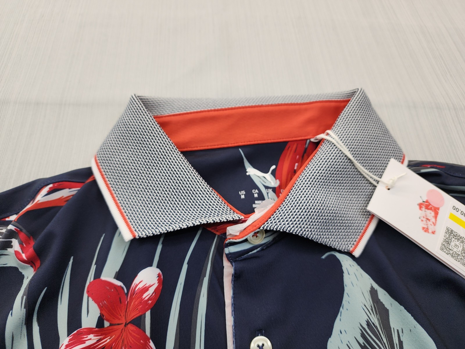 NEW Puma Golf MATTR Polo Shirt Mens Size Medium $80 Navy Floral Explosion