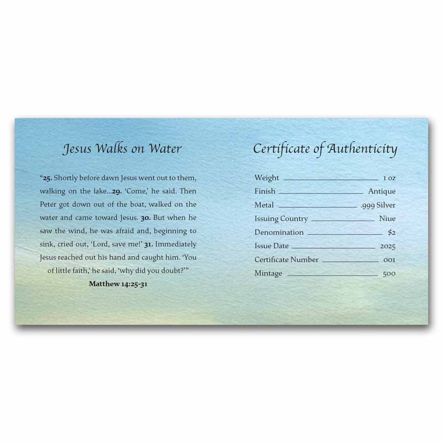 2026 Niue 1 oz Silver Antique Wonders of Christ: Walking on Water